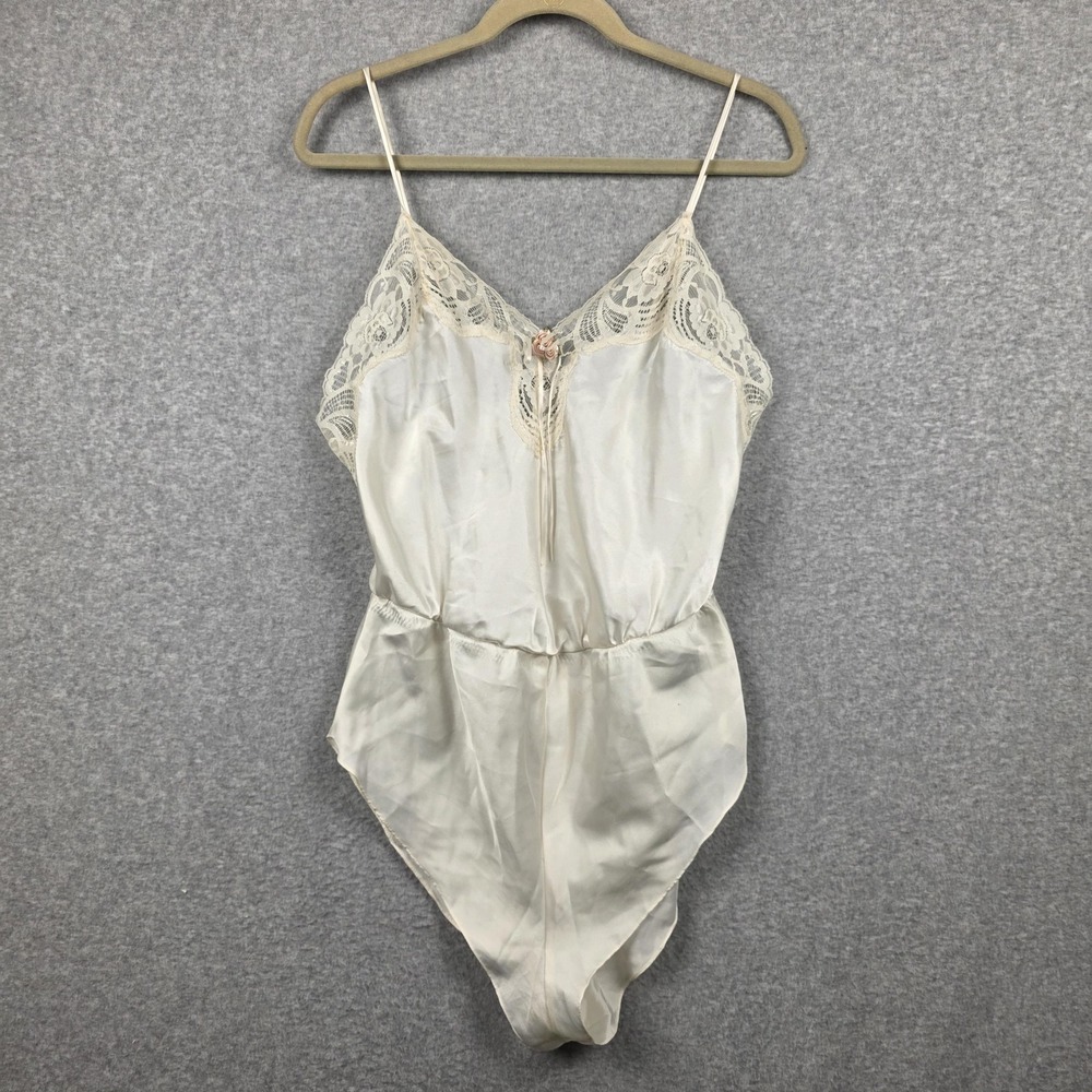 Amelia's‎ Teddy Womens Small White Satin Lace Sheer High Leg Lingerie One Piece